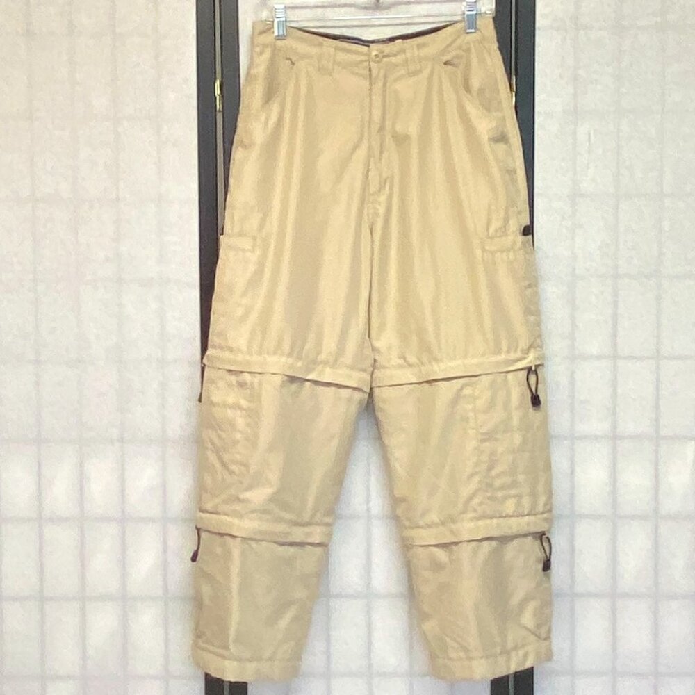 OTB Khaki Denim Cargo Pants 30 Zip-Off Convertible 3-in-1 Baggy HipHop Outdoors - Picture 1 of 12